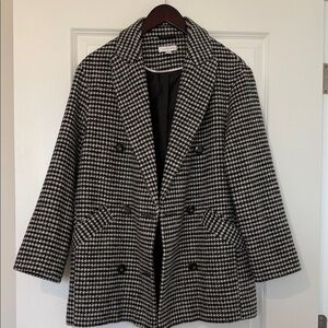 Topshop oversized fit Black and White Houndstooth Wool Blazer